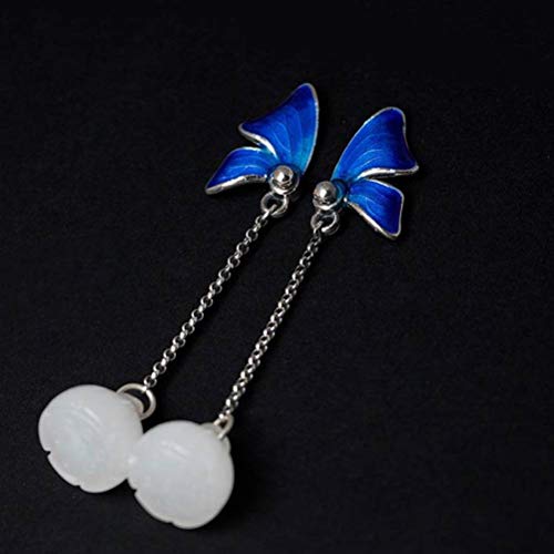 Boucles d'oreilles argent S925 et imitation émail papillon rétro