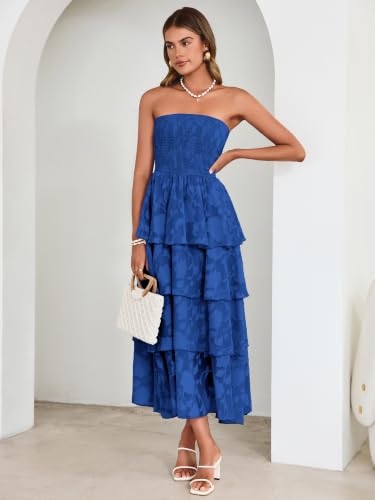 Image of Simplee Womens Summer Strapless Maxi Dress 2026 Boho Floral Off Shoulder Wedding Guest Dresses Tiered Beach Long Sundress