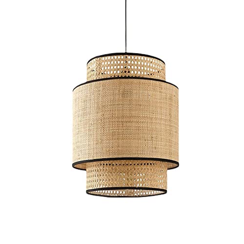 Lampe suspendue en bambou rotin et tissu pour salon et étude