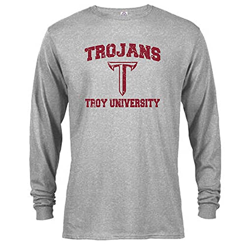 Sport Your Gear Troy University Trojans Retro Distressed Long Sleeve T-Shirt Athletic Heather Large