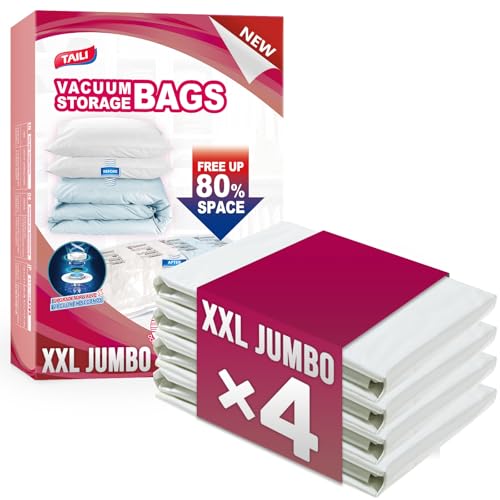 Image of TAILI Vacuum Storage Bags 4 Pack, XXL Jumbo Size 47x39 Inch, Cream | XXL Large Vacuum Seal Bags for Clothing, Huge Space for Bedding, Comforters, Pillows, Toy, Save More Closet Space