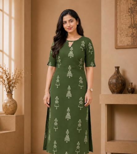 Image of Woman Women's Rayon Straight Fit Straight Kurta Kurtis