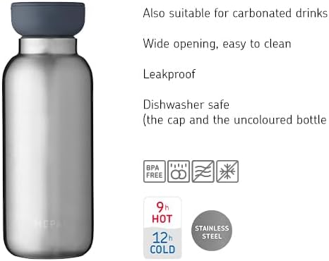 Mepal – Insulated Bottle Ellipse – Double Walled Insulated Bottle – Drinking Bottle On The Go – 9 Hours Hot & 12 Hours Cold – Stainless Steel - 350 ml – Nordic Green