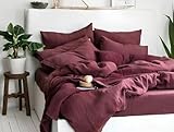 INDACORIFY Burgundy Linen Bedding Set Stonewashed Duvet Cover Twin Full Queen King and Custom Linen Duvet Cover 3 Pcs Comforter Cover Linen Bed Cover (Linen, Queen 90X90 Inches)