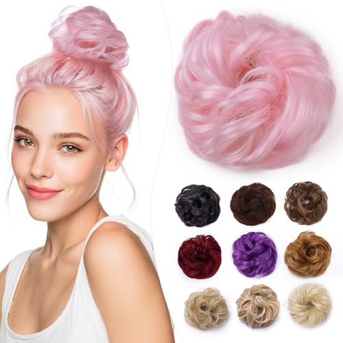 Elailite Chignon Facile Per Capelli Finto # Rosa Chiaro, Ciambella Parrucca Coda Corta Accessori Donna Forcine Protesi Topper Toupet Ferma Extension Per Capelli Ricci 35g