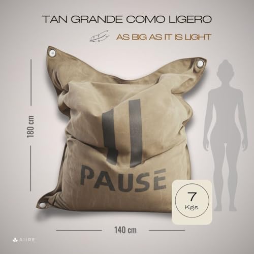 Aiire Sillón Puff Gigante de Diseño - [180x140] Sofa Puf con Relleno Incluido XXL - Bean Bag Chair Salon para Jóvenes y Adultos Moderno - Lavable y Desenfundable - Cojin de Suelo Grande Pause Beige - imagen 3