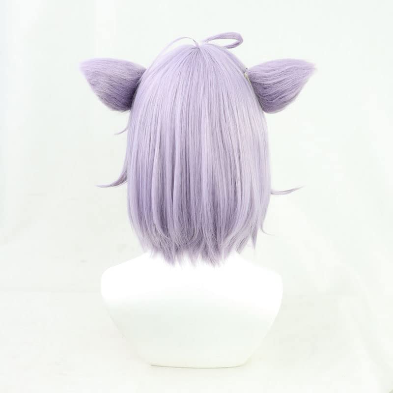 Miniatura 4 de Anime Nekomata Okayu Cosplay Pelucas de cabello morado con orejas, resistente al calor, pelo sintético peluca de cosplay + gorra de peluca + cola