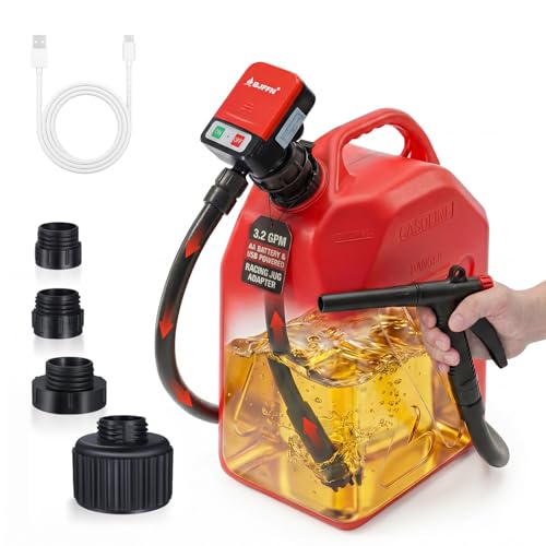 Gas Can Fuel Pump Portable - Gifts for Men Fast 3.2 GPM Flow Rate 51 Long Vinyl Hose 4 Tank Adapter for Gasoline Kerosene Diesel Non-Potables black
