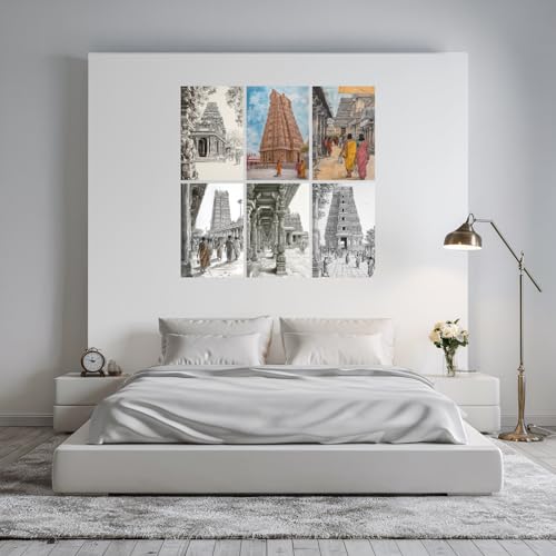 Image of SiddArtify South Indian Temple Architecture Black - Sepia Art Print Set - 300GSM Board - 8x12 Inch - Pack of 6 Wall Room Decoration art Poster Prints