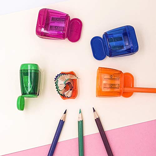 4Pcs Manual Pencil Sharpener,Double Holes Colored Prism Pencil Sharpeners With Lid For Kids,Suitable For School,Office,Home #TOP6