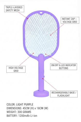 Image of Stand Electric Mosquito Racket with Type-C Charging | Rechargeable Mosquito, Fly & Bug Killer Bat for Home