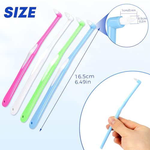 Sularpek 4 Stück Tuft Zahnbürste, Einbüschelbürste mit Unabhängigen Schutzkappen, Weich Einbüschelzahnbürste,Zahnzwischenraumbürste für kieferorthopädische Zahnspangen und Brücken Detail Reinigung