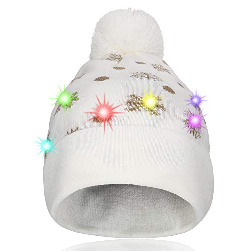 Hifot LED Leuchten Hut Mütze Stricken Helle und Bunte Xmas Christmas Weihnachten Warme Neuheit Strickmütze (weißer Schnee)