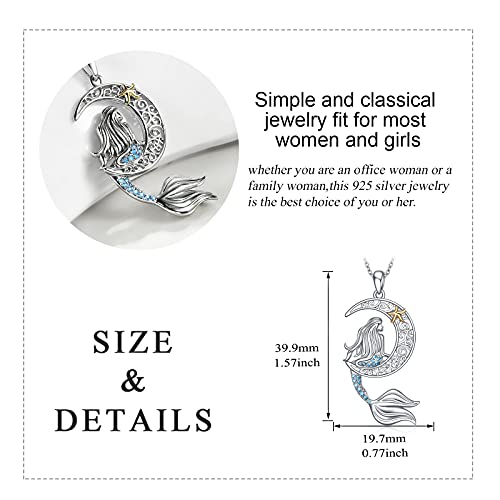 YAFEINI Mermaid Necklace Sterling Silver Mermaid Gift Crescent Moon Jewelry Gifts for Women4