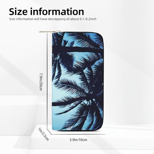 Palm Tree Blue Leather Wallet For Women Girl, Zip Around Credit Card Holder Long Pu Wallet Clutch Purse Waterproof Travel Handbag3