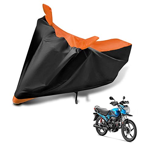 Image of Auto Hub Bike Cover Compatible with Hero Passion Pro with Mirror Pocket, Dustproof, Heat Resistant, Triple Stitched, Passion Pro Bike Cover- Black, Orange