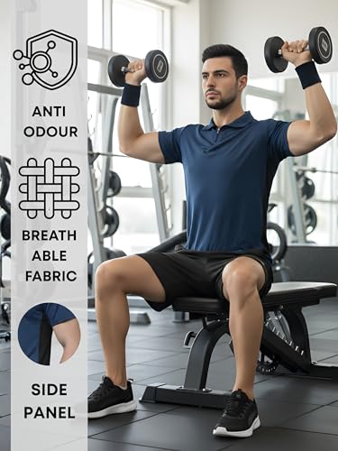 Image of White Moon Dryfit Tshirt for Men, Gym T Shirt for Men Workout - Running with Collar Zipper Neck and Side Panel, Quick-Dry, Anti-Odor Sports Tshirt, Lightweight & Breathable