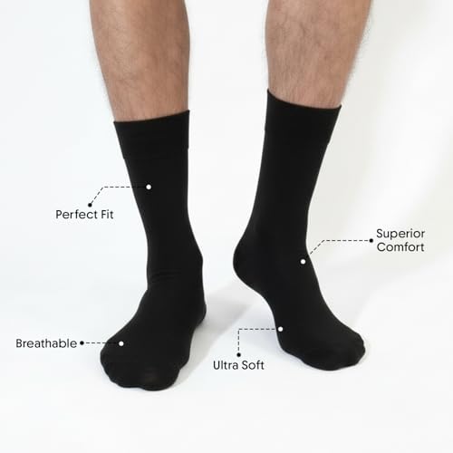 Image of Bonjour Men's Cotton Odour Free Full Length Formal Socks (Navy Blue & Grey, Free size) Pack Of 2