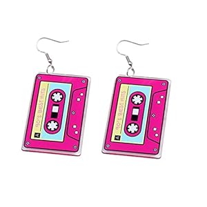 Colorful 70’S 80’S Cassette Tape Resin Acrylic Dangle Earrings for Women Jewelry