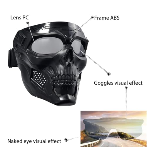 Image of Motorcycle Mask Full Face,Masks Skull Skeleton with Goggles Impact Resistant Tactical Mask for Halloween Paintball Game Movie Props Party (Skull-greyLens)