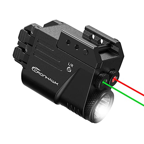 CRONHAWK 500 Lumens Red and Green Laser Light Combo, Rail Mounted Pistol Flashlight with Double Lasers Beam, Magnetic Charging Handgun Flashlight for Picatinny and GL Rail