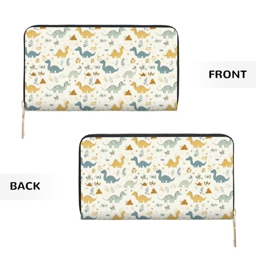 Colorful Dinosaur Print Wallet Women Men, Long PU Leather Wallets for Women, Cute Womens Travel Wallet Purse Pouch with Zipper Pocket2