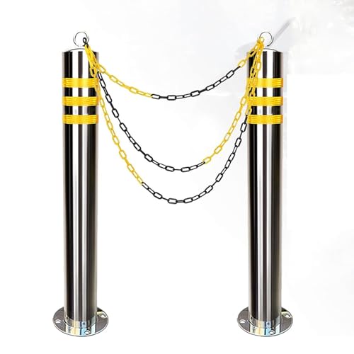 SnamicE Parking Space Lock Bollard Post 2PCS Driveway Chain Barrier with Expansion Bolts, Parking Blocks, Stainless Steel Security Pole,
