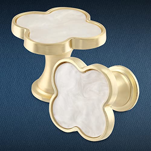 Cionyce 6 Pack Clover Cabinet Knobs Zinc Alloy Single Hole Pulls,Four-Leaf Clover Drawer Handles For Dresser,Wardrobe,Vanity(6Pcs,White) #TOP2