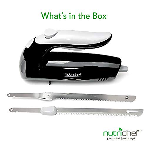 Nutrichef Upgraded Premium Electric Knife - 8.9" Carving Knife, Serrated Blades, Lightweight, Ergonomic Design Easy Grip, Easy Blade Removal, Great For Thanksgiving, Meat & Cheese, Black - Pkelkn8 #TOP4