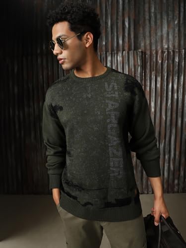 Image of High Star Men Knitted Acrylic Relaxed Fit Round Neck Long Sleeve Sweaters