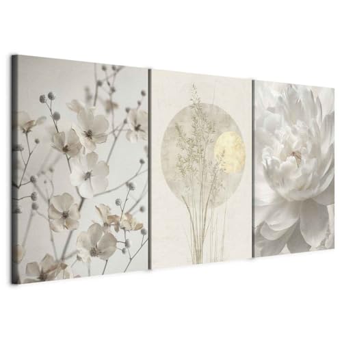 murando - Tableau triptyque mural 120x60 cm (3 pièces de 40x60 cm chacune) – Impression sur toile avec cadre pour salon et - Nature nostalgique – fleurs...