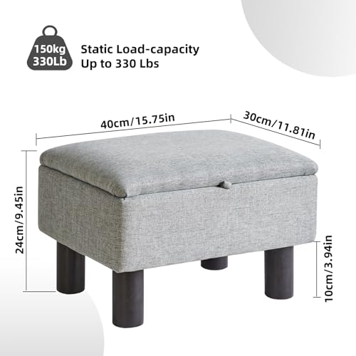 Foot Rest for Couch, Foot Stool Ottoman with Wood Legs, Linen Upholstered Ottoman with Storage 16x12x9.5inch Flip Top Small Stool for Living Room Dorm Blue Gray YD-JD1362