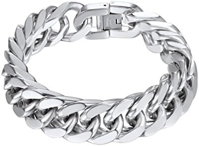 PROSTEEL Heavy Duty Men Chain Bracelet, Can Engrave, 17 MM Width, 21/23CM Length, Gold Plated/Black/Stainless Steel (with Gift Box)