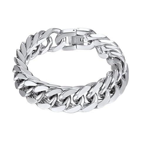 PROSTEEL Pulsera Cadena Hombre Cubana Inoxi 17mm Ancho 21cm Largo Cover