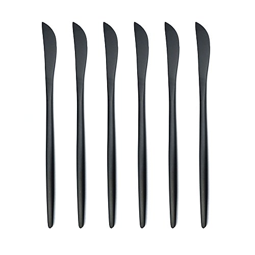BRIIEC Black Gold 18/10 Stainles Steel Dessert Knife Set, Luxury Cutlery for Kitchen Hotel Restaurant Wedding Party, Matte Finish, Dishwasher Safe, Pack of 6