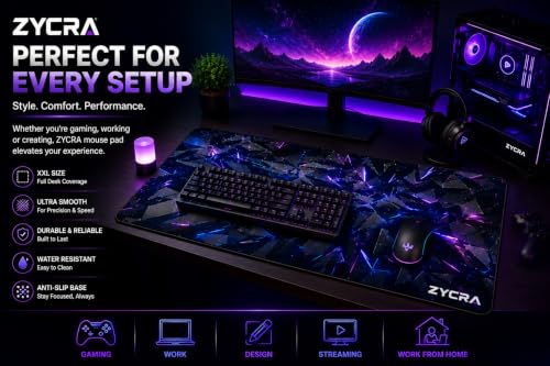 Image of ZYCRA Gaming Mouse Pad Large Extended Desk Mat | Waterproof Smooth Surface, Anti-Slip Rubber Base, Stitched Edges, Black Mouse Pad for Office, Work from Home & Gaming (3D Diamond Gaming Mat)
