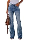 Koinshha Womens High Waisted Jeans Flare Stretch Boyfriend Bootcut Casual Denim Pants Light Blue