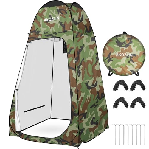 AKOZLIN Portable Pop Up Shower Privacy Shelters Instant Tent Dressing Changing Outdoor Camping Toilet Tent Camouflage Green