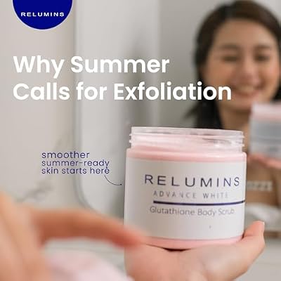 Relumins Premium Summer Body Scrub with Glutathione, Rosehip & Sea Salt Hydrating Exfoliating Scrub for Smooth, Radiant Skin Routine Glowing Summer Skin with Gentle Moisturizing Formula 400ml