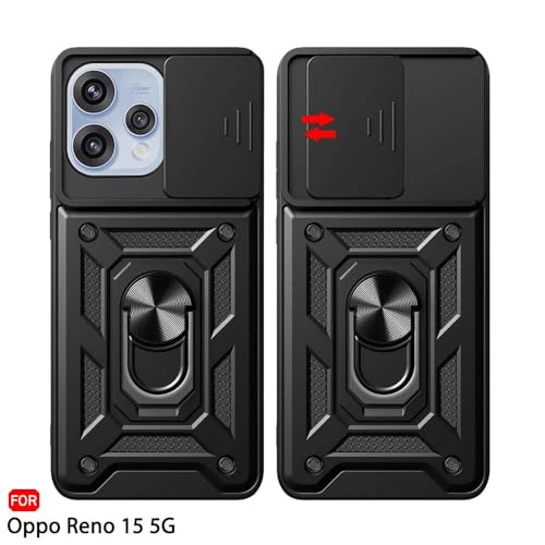 Image of TheGiftKart Tough Armor Bumper Back Cover Case for Oppo Reno 15 5G | Sliding Camera Cover, Kickstand & Ring Holder | 360 Degree Protection Back Cover Case for Oppo Reno15 5G (PC & TPU, Black)