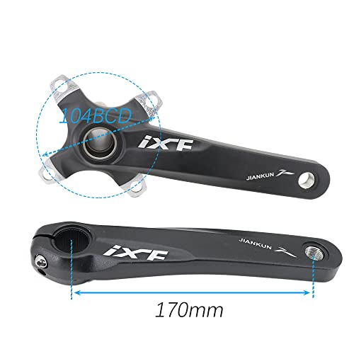 Djc Bike Crankset 104Bcd With Chainring Bsa Bottom Bracket With Spindle For Mtb 1X 2X 3X Speed Mountain Bike Black Red Oilslick 170Mm 175Mm (170Mm Black, Round 36T) #TOP1