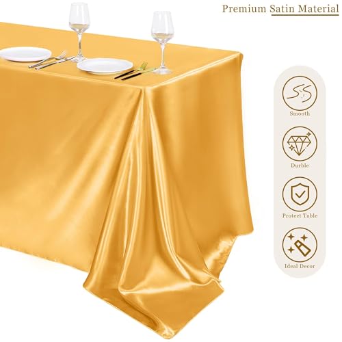 Image of TURSTIN 4 Pack Gold Satin Tablecloth 102 x 58 Inch Overlay Table Cover
