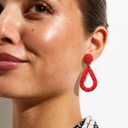 Handmade Colorful Teardrop Earrings for Women Lightweight Dangle Statement Jewelry with Embossed Boho Design2
