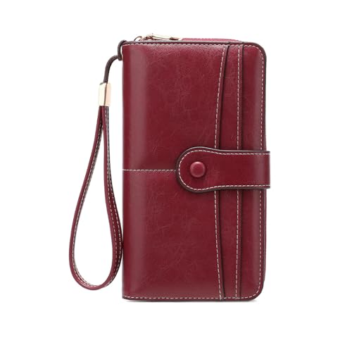 Women Wallet RFID Blocking Card Holder Wristlet Phone Purse Leather Zip Clutch Large Capacity