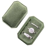 Beatilog Caja rectangular octogonal de terciopelo con 3 ranuras, hecha a mano de alta calidad, soporte para tres anillos de boda, almacenamiento de joyas ortogonales vintage para ceremonia, propuesta