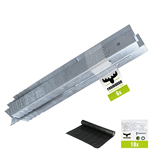 FATMOOSE SolidRoot Lot de 6 ancrages d'angle en acier galvanisé à chaud pour tours de jeu, balançoires, maisons sur pilotis - Avec non-tissé anti-mauvaises herbes Cover