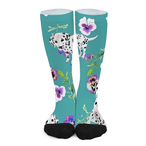 Lustige Socken, Dalmatiner-Hunde mit Blumen, für Herren und Damen, sportlich, 40 cm Cover