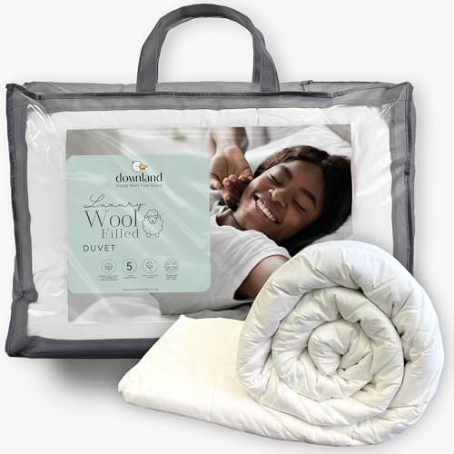Downland Wool Duvet King Size 10.5 Tog Natural Wool Filled Kingsize Quilt with Soft Cotton Cover Breathable Hypoallergenic & Mediumweight All Seasons Bedding Quilt