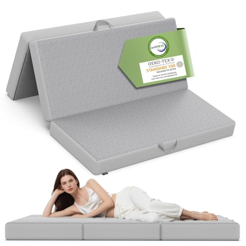 Feagar Materasso pieghevole, 3 pezzi, in memory foam, lavabile, a cubo (148 x 200 x 10 cm)