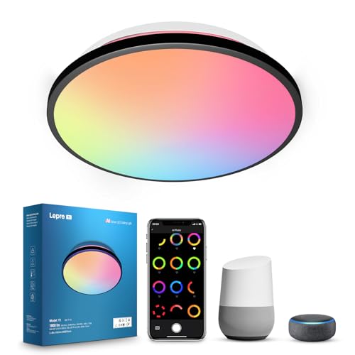 Lepro T1 AI Smart Ceiling Light 24W, Music Sync, AI Generated Lighting LLM, Voice Control, Waterproof Bathroom Light, Color Changing Ceiling Light WiFi, Work with Alexa Google Assistant, Ø29.4CM